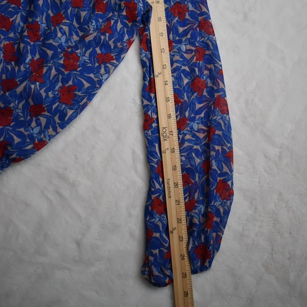 Lucky Brand Floral Chiffon Blouse Sz S Smocked Waist Sheer Boho Beachy - Picture 13 of 13